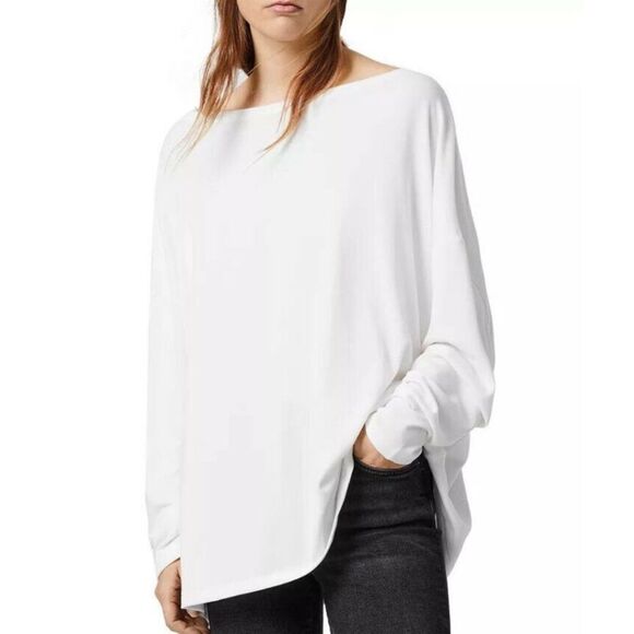 AllSaints White Rita Oversized Long Sleeve Top Medium - Picture 5 of 8